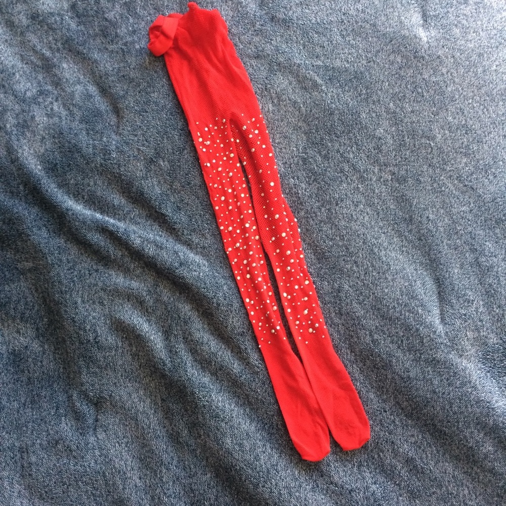 Jeweled Red Fishnet Tights